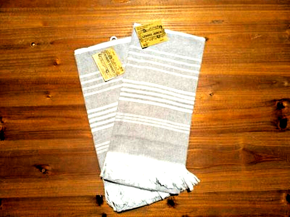 2-Pack Robert Stanley Dual Stripe Fringe Towels Farmhouse Kitchen - Grey